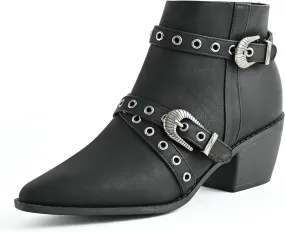 Ankle Boots for Women Chunky heels Booties with Side Zipper Eyelet Straps Almond Toe Short Boots,Black,Size 10