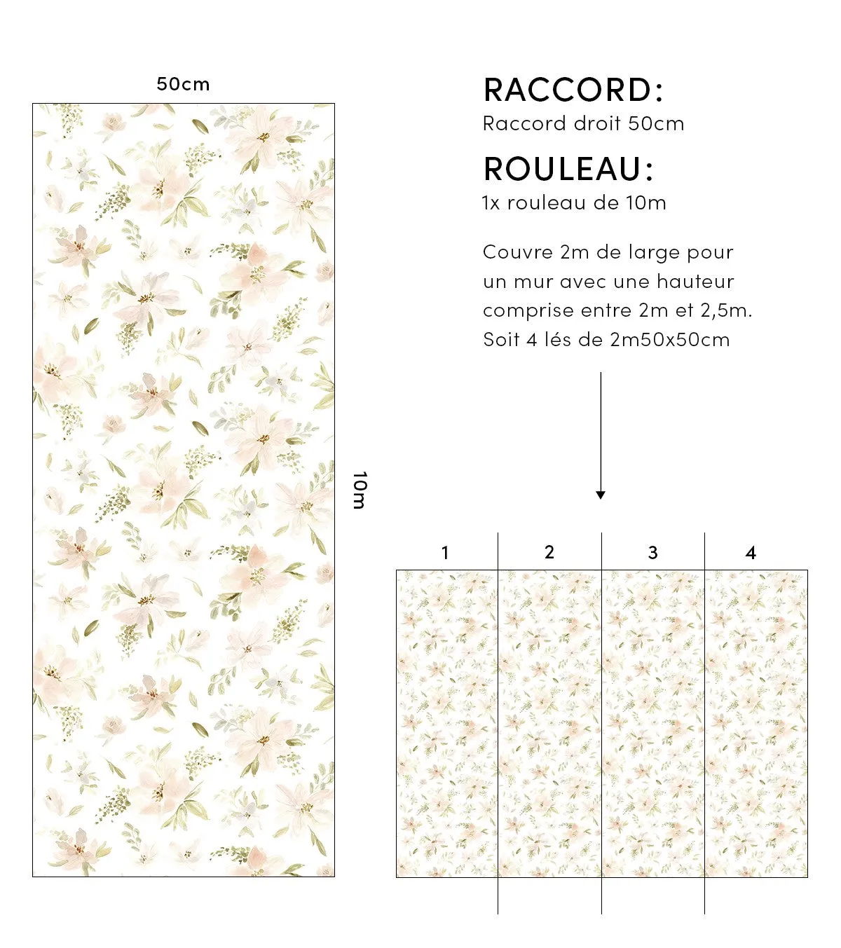 Appoline - Children's Wallpaper - Watercolour Flower Motif