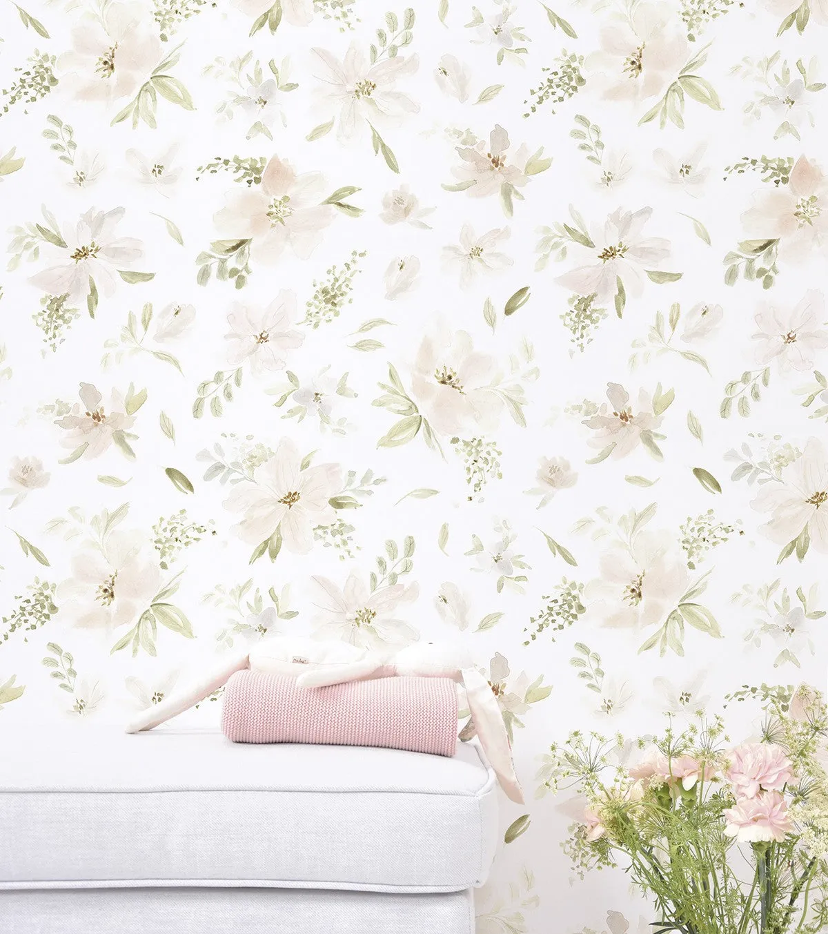 Appoline - Children's Wallpaper - Watercolour Flower Motif