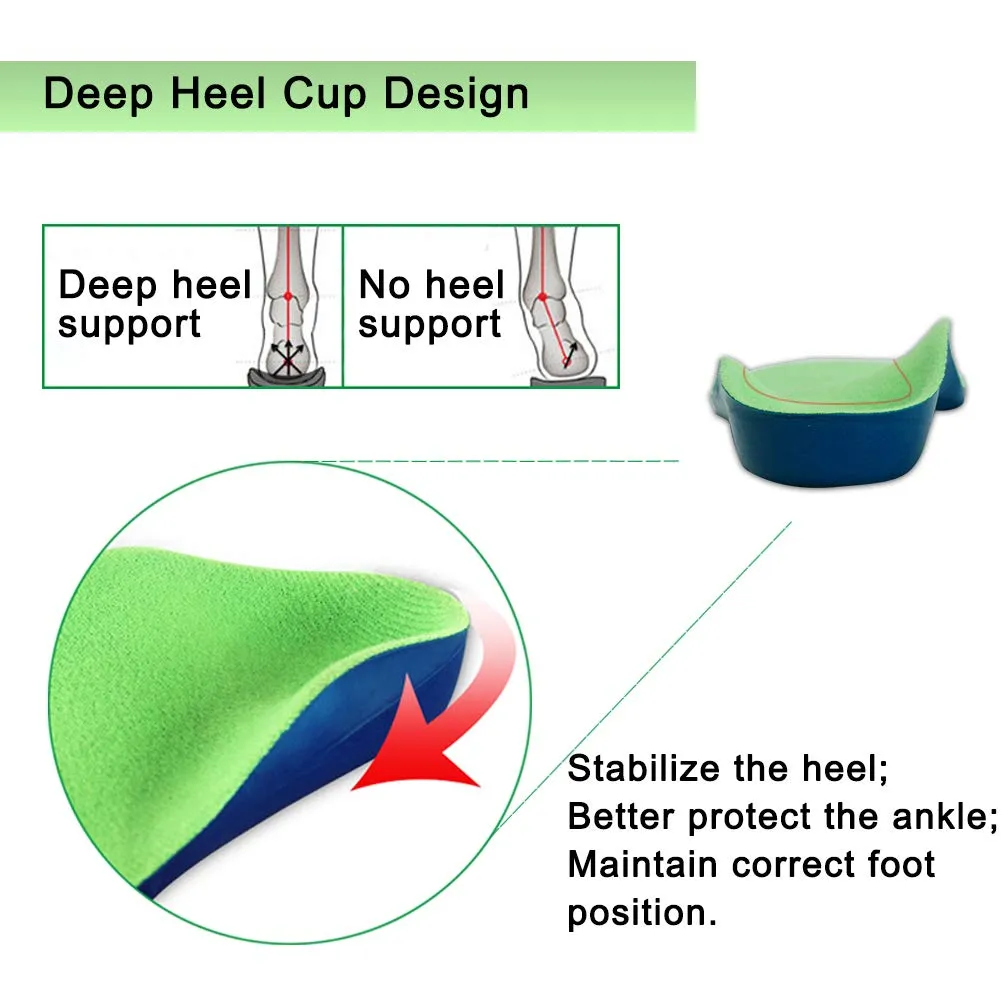 Bacophy Kids Orthotic Arch Support Shoe Insoles, Children Pu Cushioning Inserts, Shock Absorption Velvet Surfaces Deep Heel Cup Inner Sole for Flat Feet, Plantar Fasciitis, Feet Heel Pain Relief (XXL) 4-6 M Big Kid