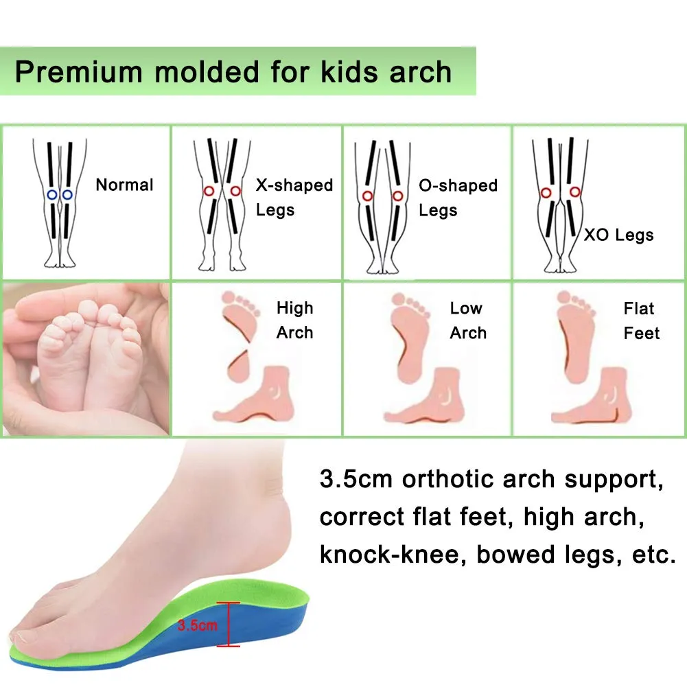 Bacophy Kids Orthotic Arch Support Shoe Insoles, Children Pu Cushioning Inserts, Shock Absorption Velvet Surfaces Deep Heel Cup Inner Sole for Flat Feet, Plantar Fasciitis, Feet Heel Pain Relief (XXL) 4-6 M Big Kid