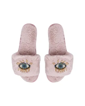 Beaded Evil Eye Slippers Pink