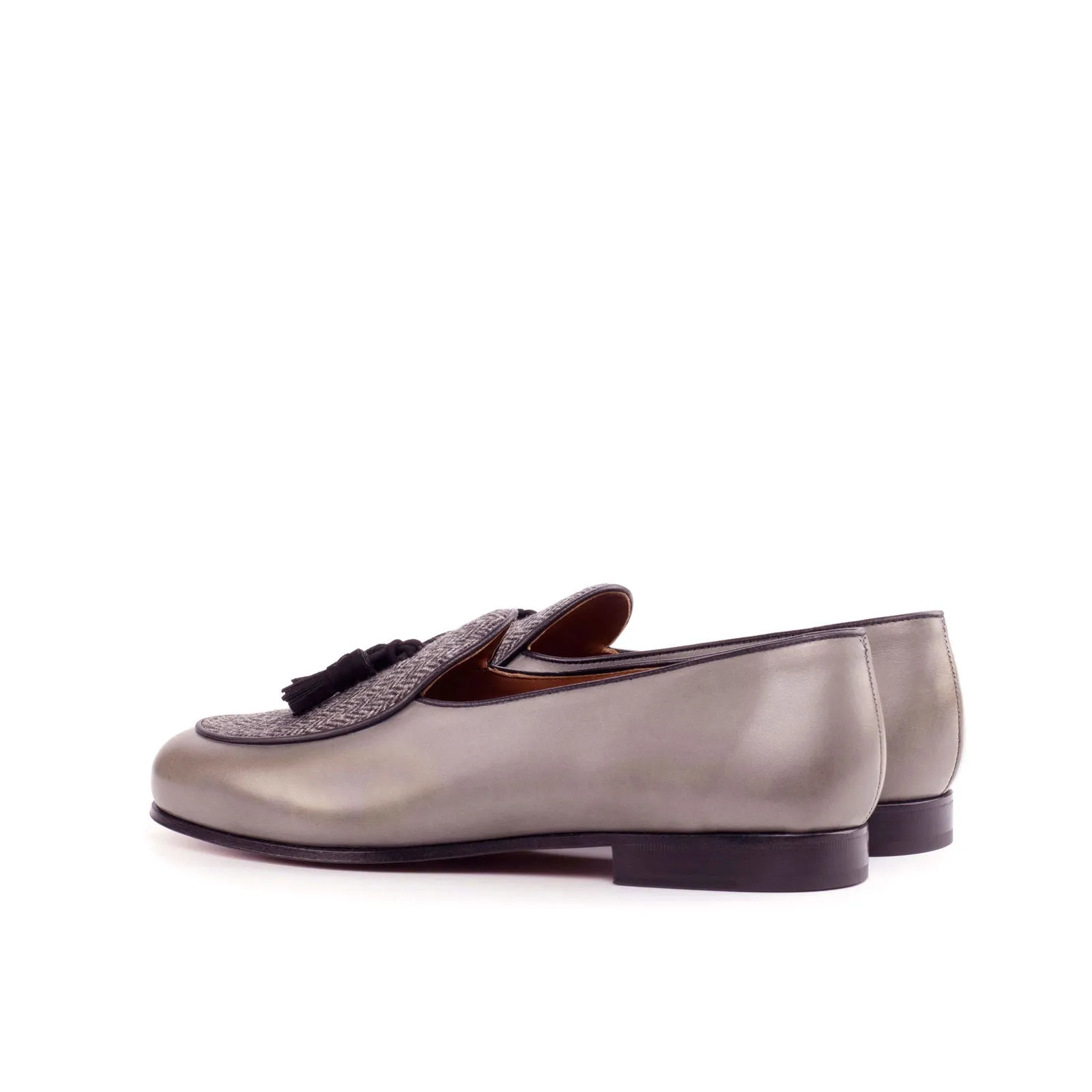 Belgian Slipper-Kid Suede, Painted Calf, Sartorial, Black, Grey-Wholesale