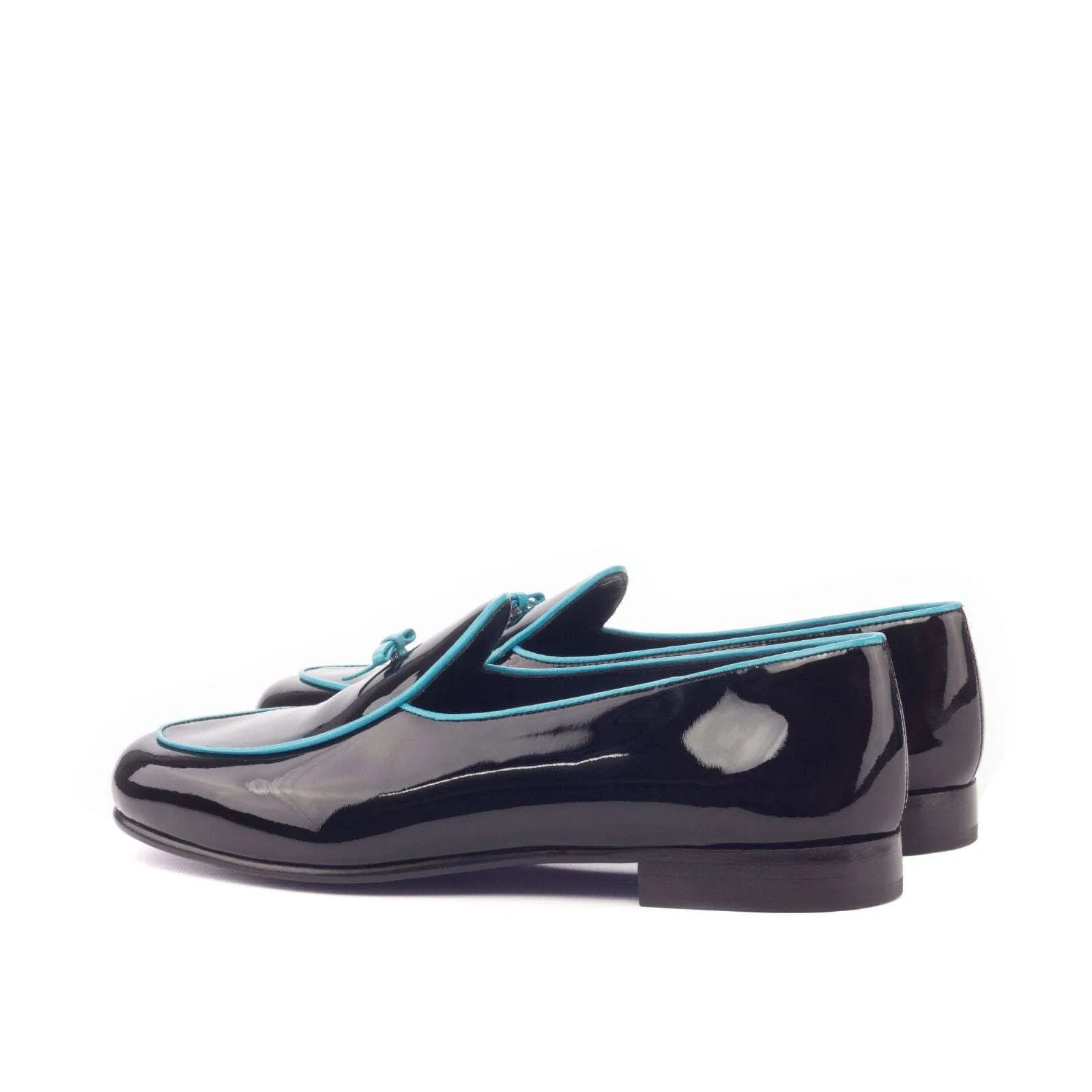 Belgian Slipper-Patent, Calf Leather, Black, Blue-Wholesale