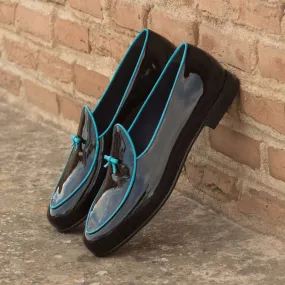 Belgian Slipper-Patent, Calf Leather, Black, Blue-Wholesale