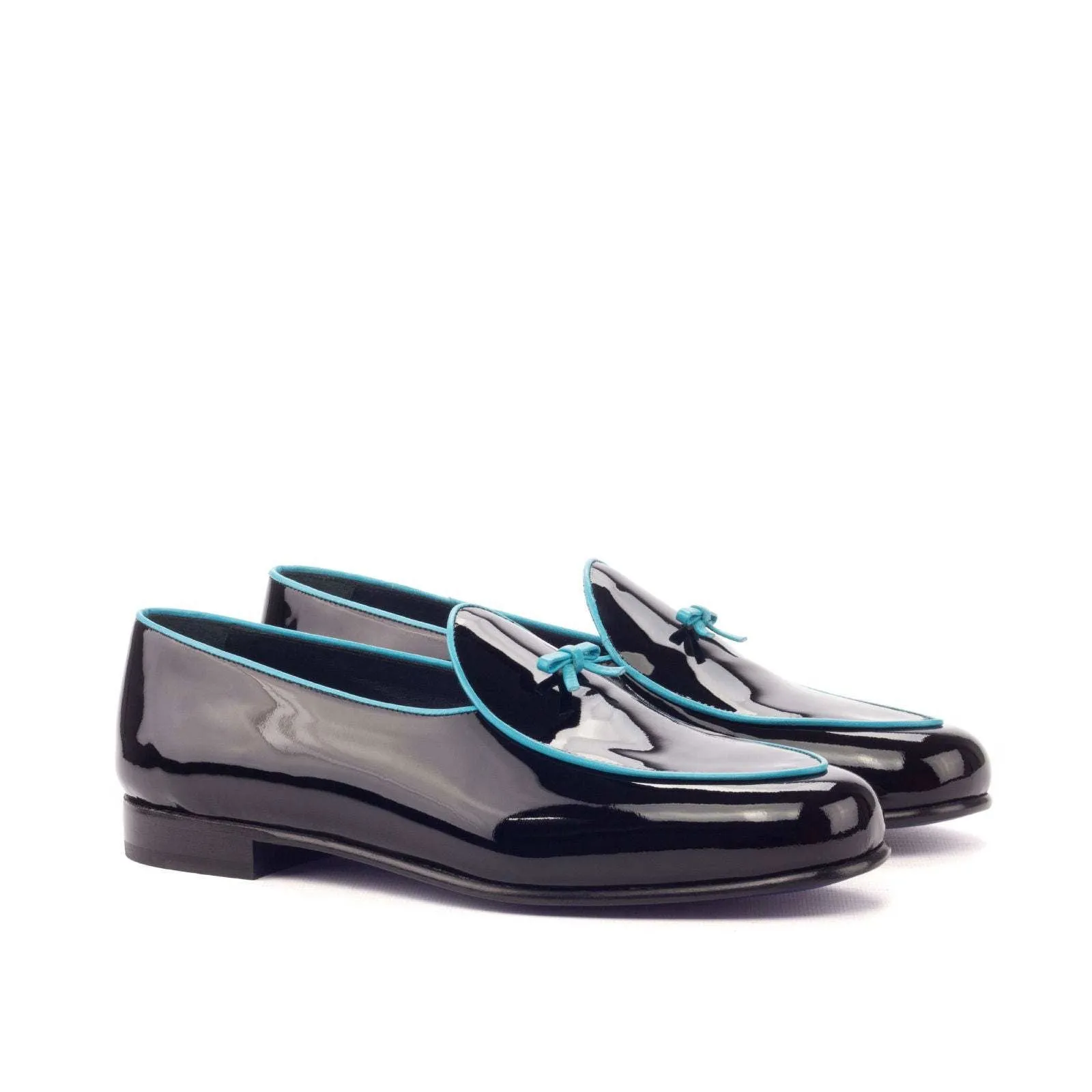 Belgian Slipper-Patent, Calf Leather, Black, Blue-Wholesale