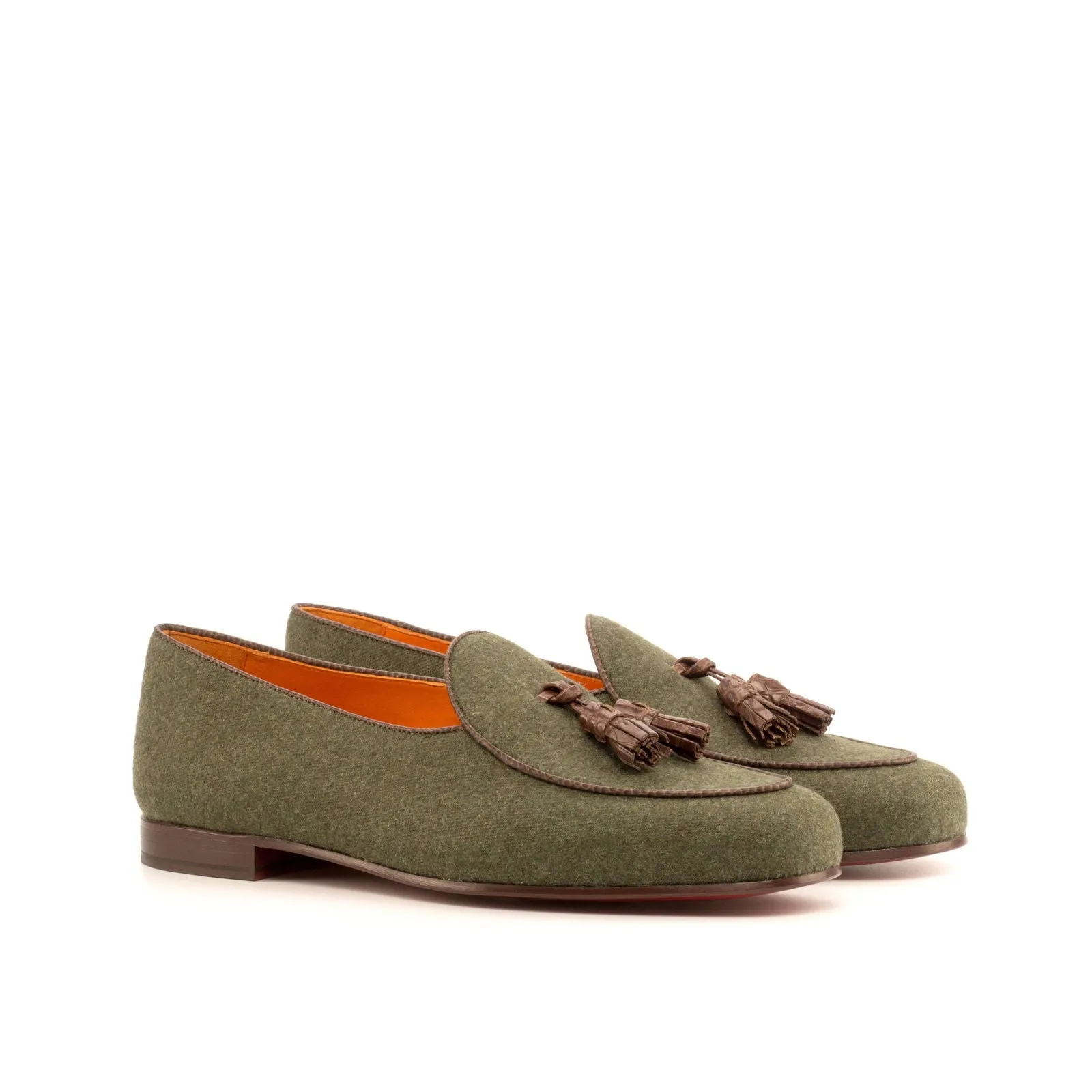 Belgian Slipper-Pebble Grain, Flannel, Painted Croco, Dark Brown, Green, Brown-Wholesale