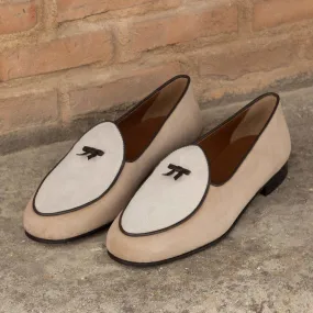 Belgian Slipper-Suede, Calf Leather, White, Brown-Wholesale