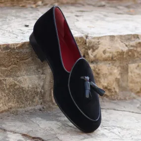 Belgian Slipper-Velvet, Calf Leather, Black-Wholesale