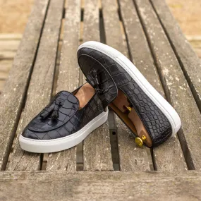 Belgian Sneaker-Painted Croco, Black-Wholesale