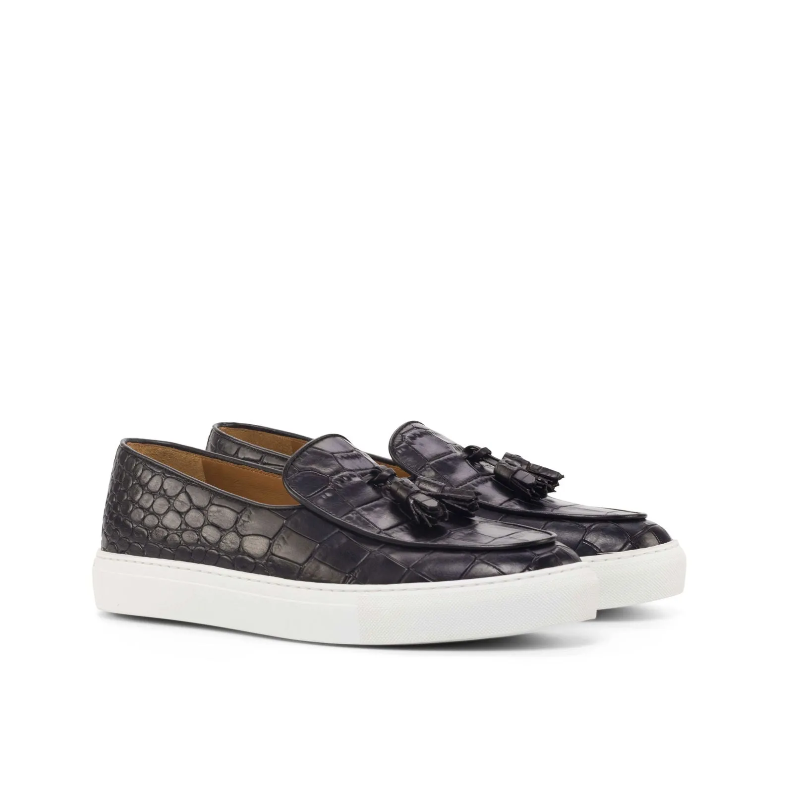 Belgian Sneaker-Painted Croco, Black-Wholesale