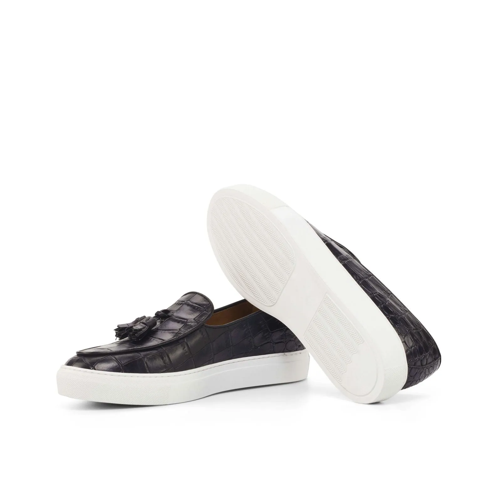 Belgian Sneaker-Painted Croco, Black-Wholesale