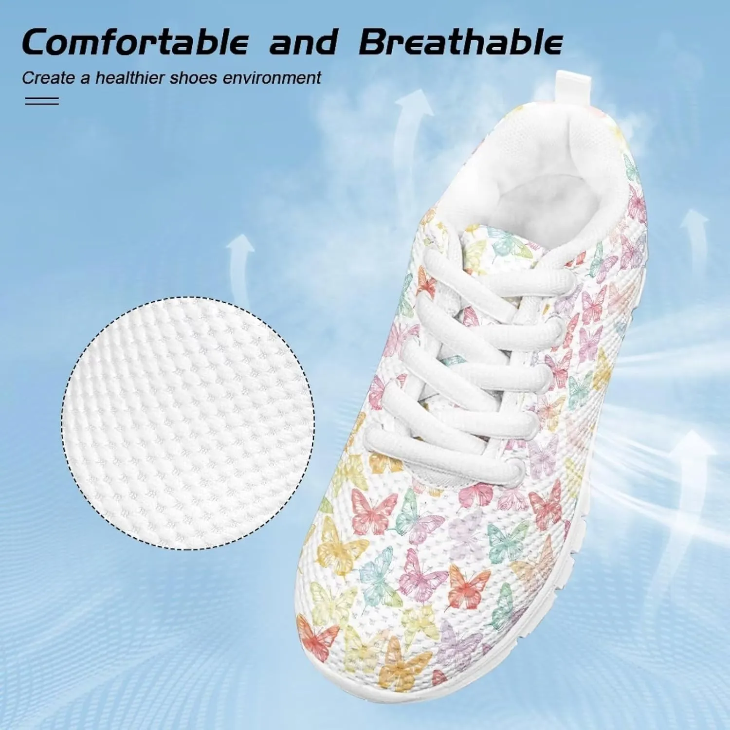 Children's Butterfly Sneaker Soft Lightweight Non-Slip Athletic Hiking Shoes for Big Kids Breathable Lace-Up Walking Sneaker for Litter Kids US 11-5