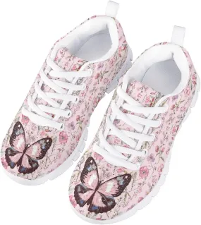 Children's Butterfly Sneaker Soft Lightweight Non-Slip Athletic Hiking Shoes for Big Kids Breathable Lace-Up Walking Sneaker for Litter Kids US 11-5