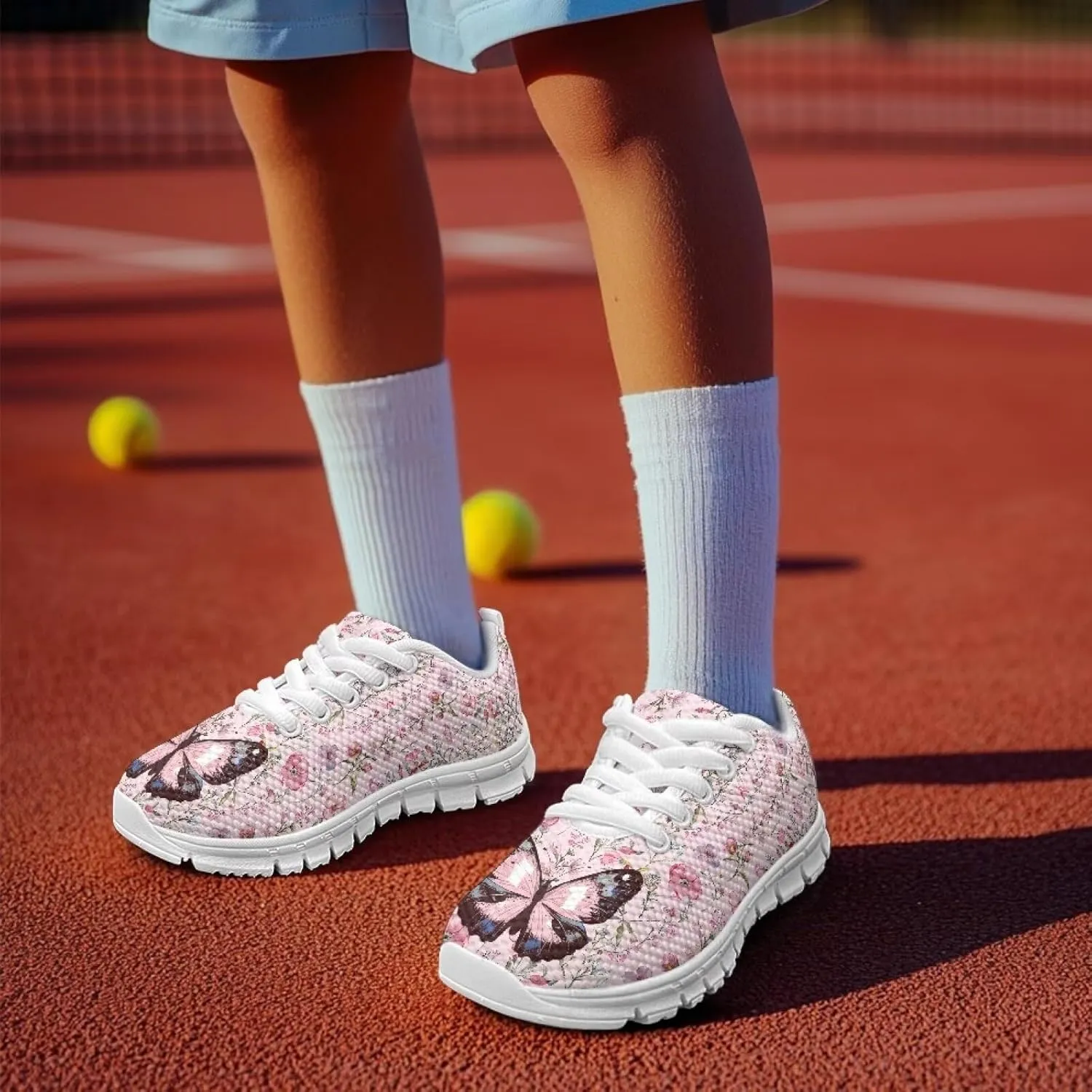 Children's Butterfly Sneaker Soft Lightweight Non-Slip Athletic Hiking Shoes for Big Kids Breathable Lace-Up Walking Sneaker for Litter Kids US 11-5