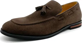CMM Men's Suede Slippers Loafers Dress Shoes with Tassel Flats Slip-on Prom Loafer