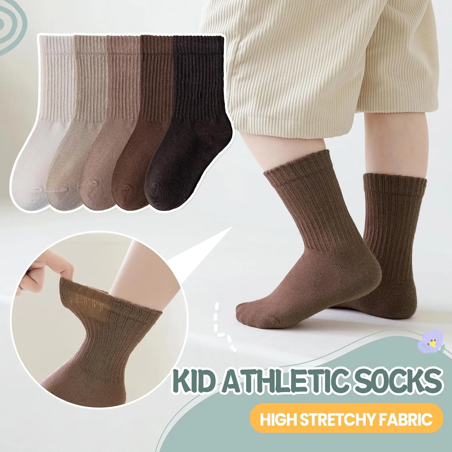 DoSmart Kids Girls Boys Socks Youth Teen Athletic Sport Basketball Soft Breathable Cotton Crew Socks 5 Pairs