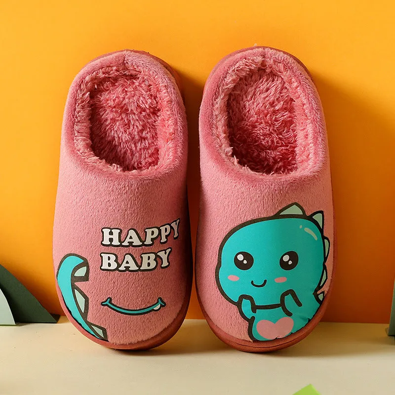 Dunnmall Autumn and Winter Parent-Child Children's Cotton Shoes Female Interior Home Cartoon Cute Non-Slip Thick Bottom Little Dinosaur Fur Cotton Slippers
