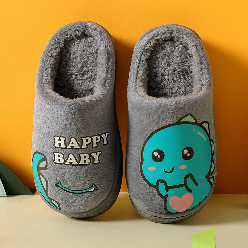 Dunnmall Autumn and Winter Parent-Child Children's Cotton Shoes Female Interior Home Cartoon Cute Non-Slip Thick Bottom Little Dinosaur Fur Cotton Slippers