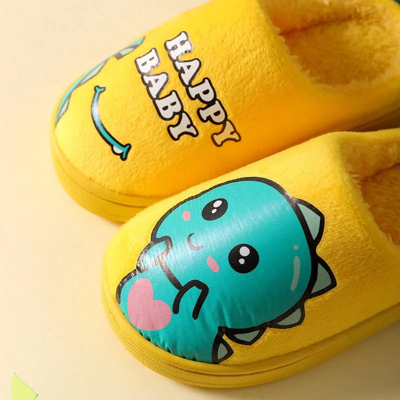 Dunnmall Autumn and Winter Parent-Child Children's Cotton Shoes Female Interior Home Cartoon Cute Non-Slip Thick Bottom Little Dinosaur Fur Cotton Slippers