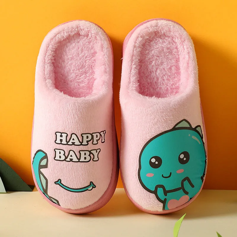 Dunnmall Autumn and Winter Parent-Child Children's Cotton Shoes Female Interior Home Cartoon Cute Non-Slip Thick Bottom Little Dinosaur Fur Cotton Slippers