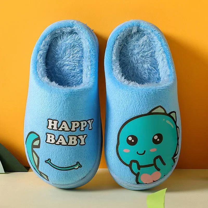 Dunnmall Autumn and Winter Parent-Child Children's Cotton Shoes Female Interior Home Cartoon Cute Non-Slip Thick Bottom Little Dinosaur Fur Cotton Slippers