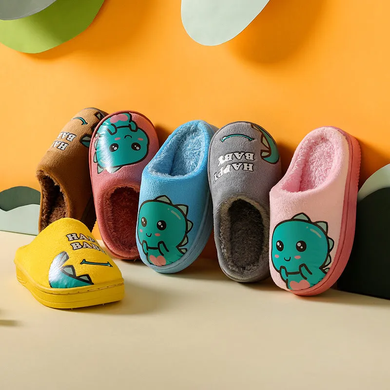 Dunnmall Autumn and Winter Parent-Child Children's Cotton Shoes Female Interior Home Cartoon Cute Non-Slip Thick Bottom Little Dinosaur Fur Cotton Slippers