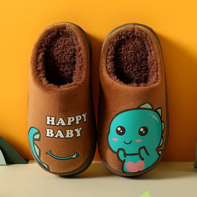 Dunnmall Autumn and Winter Parent-Child Children's Cotton Shoes Female Interior Home Cartoon Cute Non-Slip Thick Bottom Little Dinosaur Fur Cotton Slippers