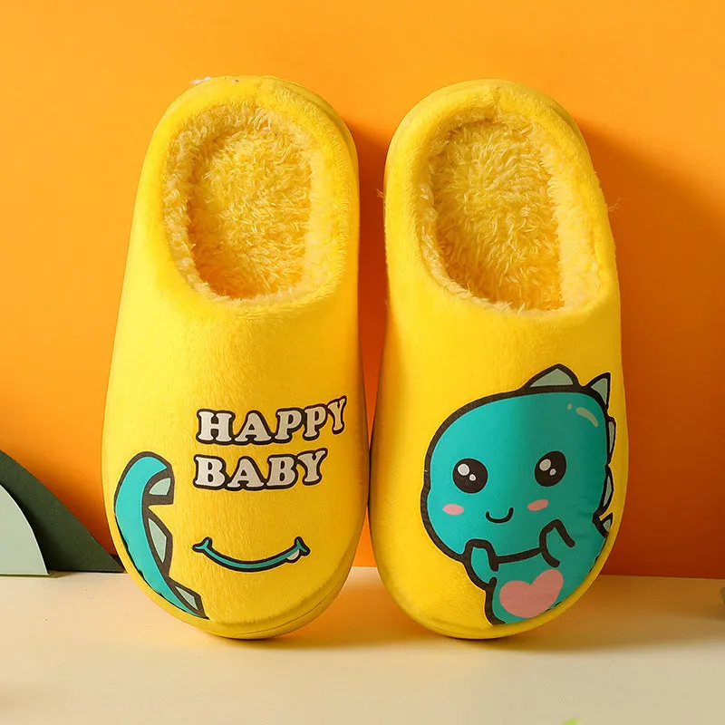Dunnmall Autumn and Winter Parent-Child Children's Cotton Shoes Female Interior Home Cartoon Cute Non-Slip Thick Bottom Little Dinosaur Fur Cotton Slippers