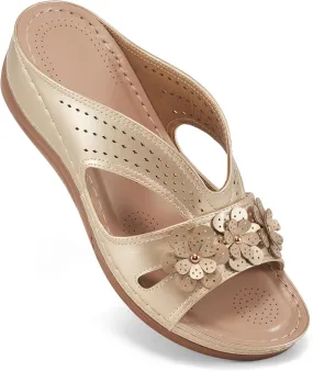 Ecetana Sandals for Women Wedge Shoes: Slip On Dressy Summer Comfortable Slides Sandals Lightweight Memory Foam Platform Shoes