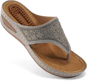Ecetana Womens Sandals Dressy Wedge: Comfortable Summer Flip Flops Non Slip Rhinestone Platform Shoes Ladies Casual Beach Sandals for Women
