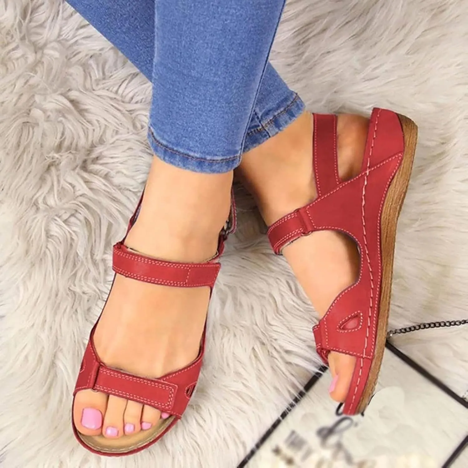 Eduavar Sandals for Women Dressy, Women Sandals Comfortable Low Wedge Sandals Ankle Strap Sandals Peep Toe Shoes