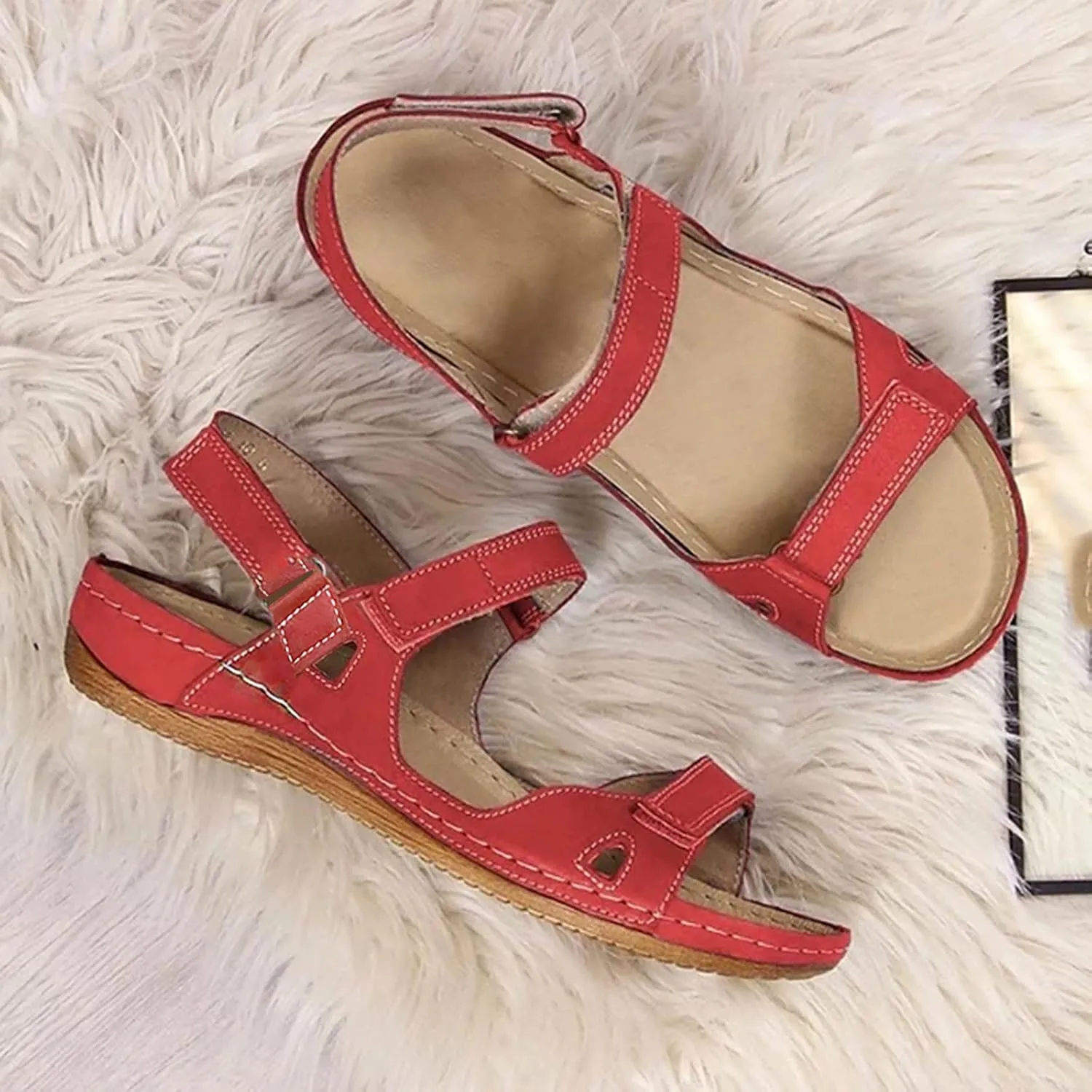 Eduavar Sandals for Women Dressy, Women Sandals Comfortable Low Wedge Sandals Ankle Strap Sandals Peep Toe Shoes