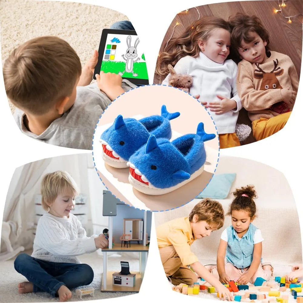 Fiedaz Boys Girls Shark Slippers for Toddler Kids - Cute Plush Warm Non-Slip Indoor Bedroom Winter Shoes