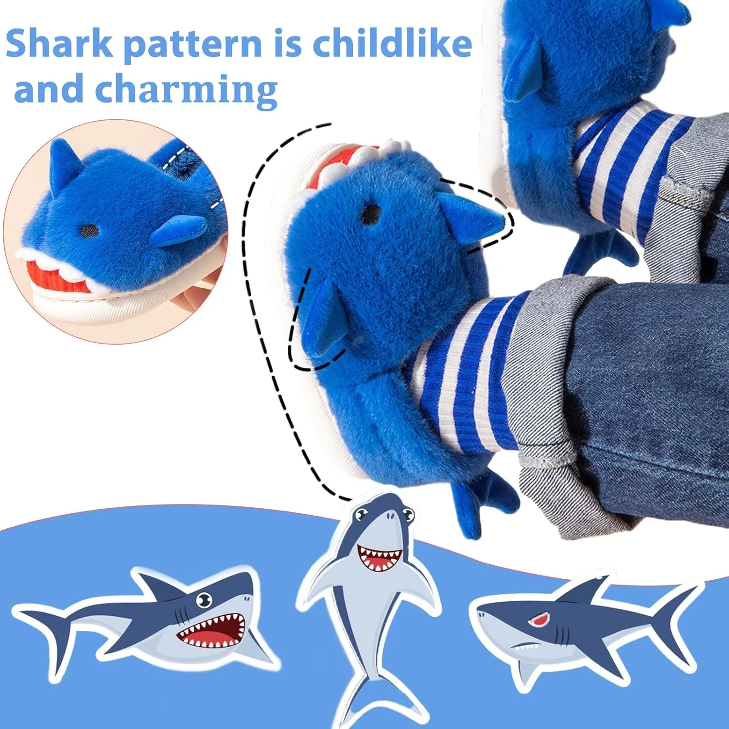 Fiedaz Boys Girls Shark Slippers for Toddler Kids - Cute Plush Warm Non-Slip Indoor Bedroom Winter Shoes