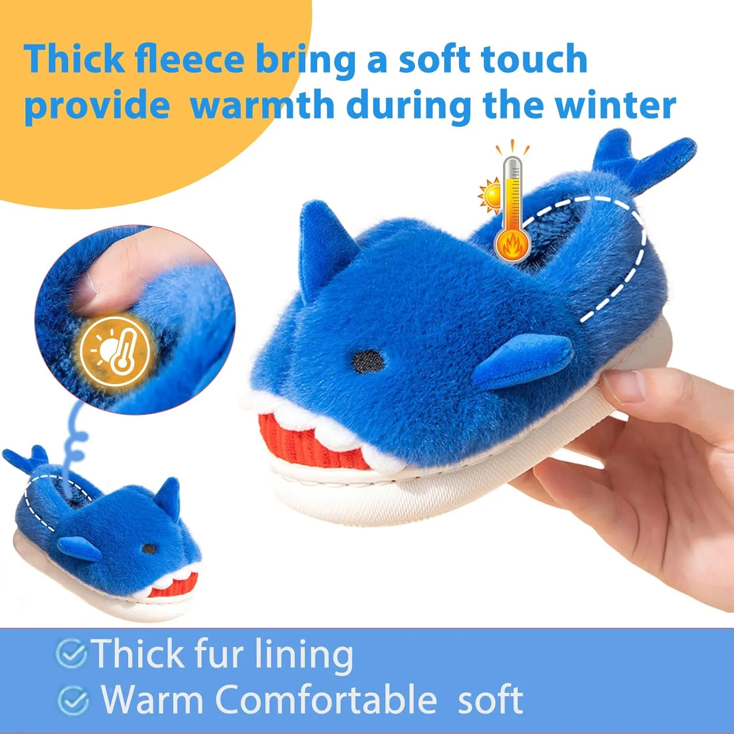 Fiedaz Boys Girls Shark Slippers for Toddler Kids - Cute Plush Warm Non-Slip Indoor Bedroom Winter Shoes