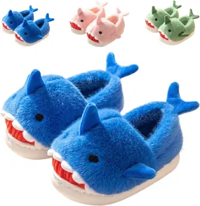 Fiedaz Boys Girls Shark Slippers for Toddler Kids - Cute Plush Warm Non-Slip Indoor Bedroom Winter Shoes