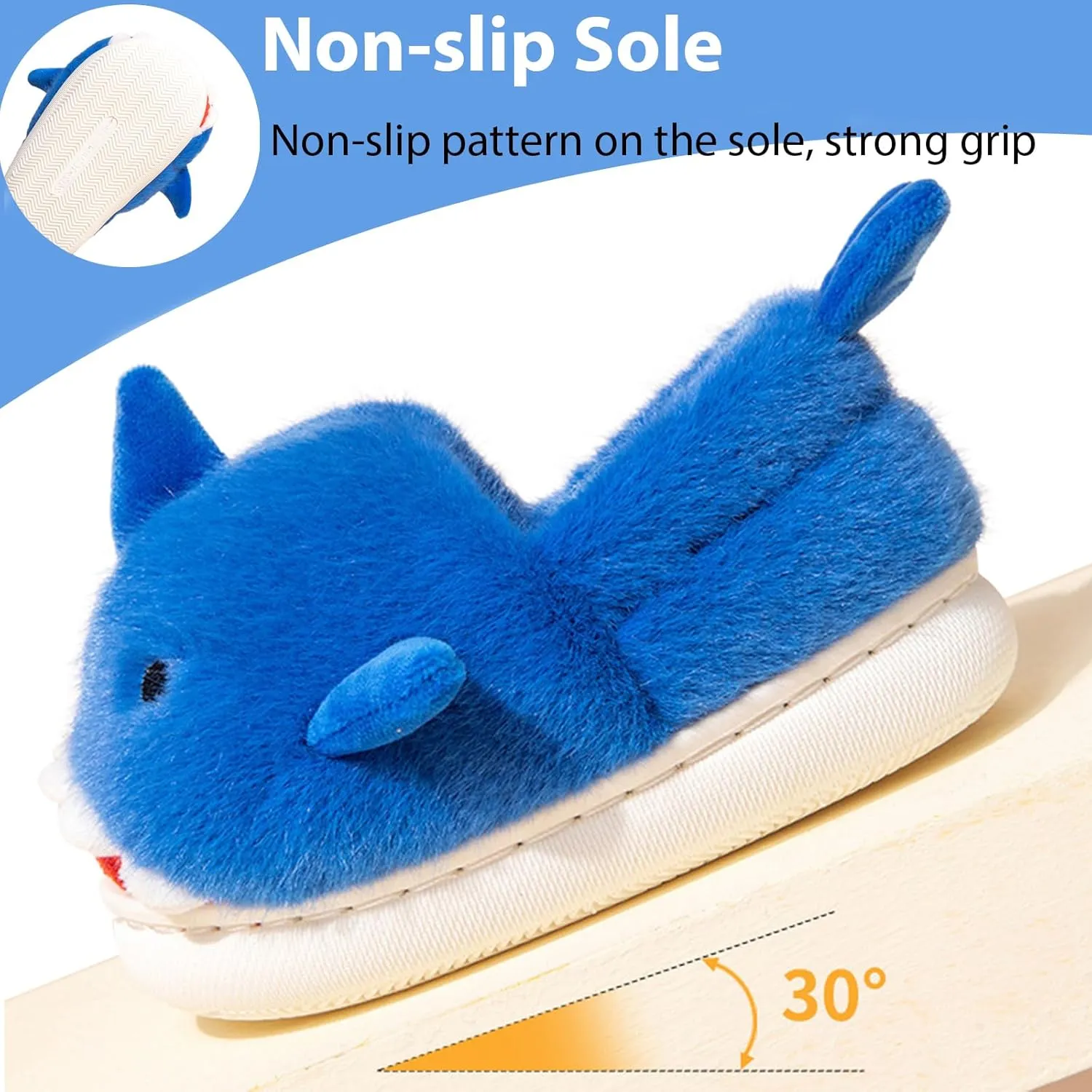 Fiedaz Boys Girls Shark Slippers for Toddler Kids - Cute Plush Warm Non-Slip Indoor Bedroom Winter Shoes
