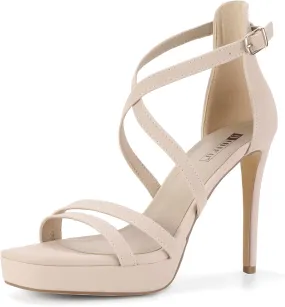 IDIFU IN4 Platform High Heels for Women Strappy Heeled Sandals Square Toe Heels Stiletto Heels Women's Wedding Party Bridal Sexy Dress Shoes Open Toe Heels