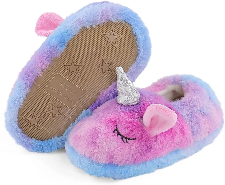 KAKU NANU Toddler Kids Slippers Cute Animal Cartoon Shoes Girls Boys Warm Fleece Winter Household Slippers