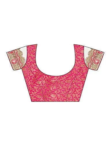 Kanchnar Women's Pink and Beige Georgette and Net Heavy Embroidery Wedding Wear Saree with Embroidered blouse piece,Best Selling Sari For Party Wear,Girls Clothing