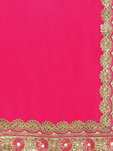 Kanchnar Women's Pink and Beige Georgette and Net Heavy Embroidery Wedding Wear Saree with Embroidered blouse piece,Best Selling Sari For Party Wear,Girls Clothing