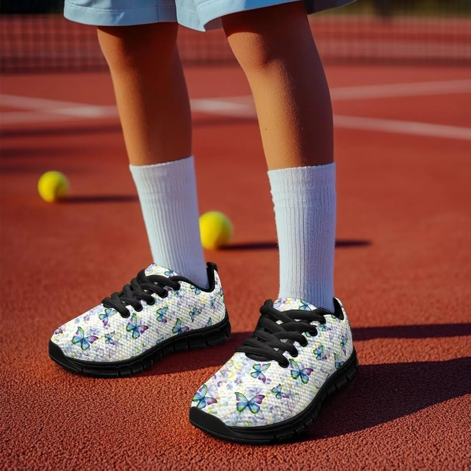 Kids Butterfly Sneaker Soft Footwear Anti-Skip Breathable Lace Up Tennis Shoes for Litter Kids Lightweight Running Shoes for Big Kid US 11-5