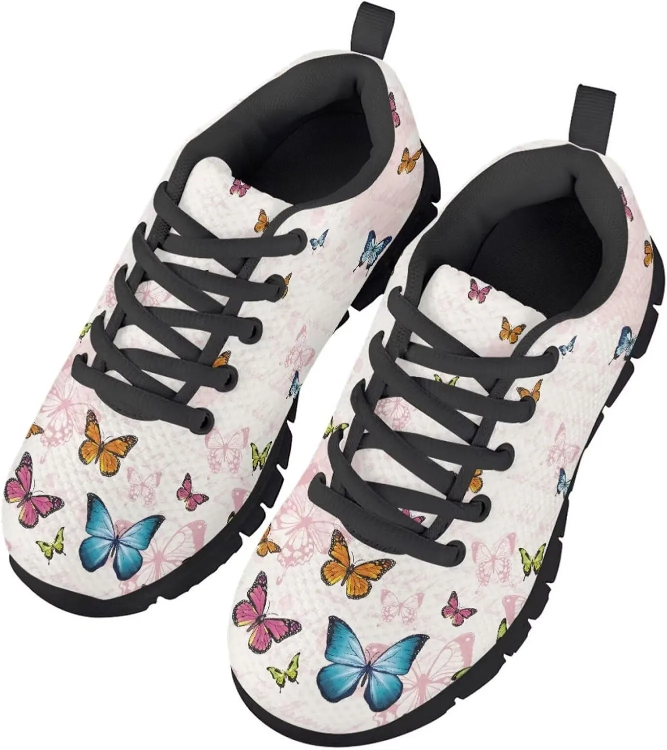 Kids Butterfly Sneaker Soft Footwear Anti-Skip Breathable Lace Up Tennis Shoes for Litter Kids Lightweight Running Shoes for Big Kid US 11-5