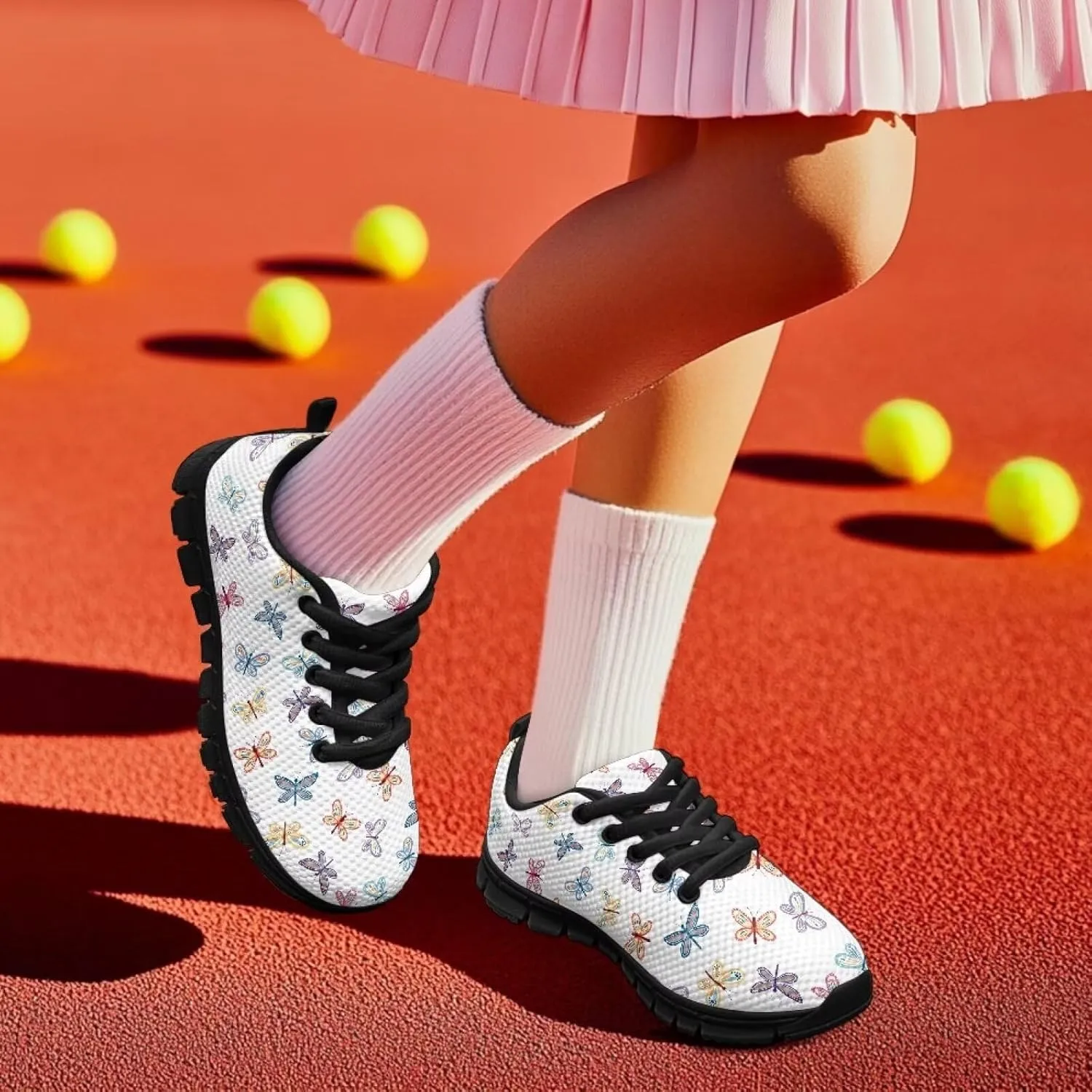 Kids Butterfly Sneaker Soft Footwear Anti-Skip Breathable Lace Up Tennis Shoes for Litter Kids Lightweight Running Shoes for Big Kid US 11-5
