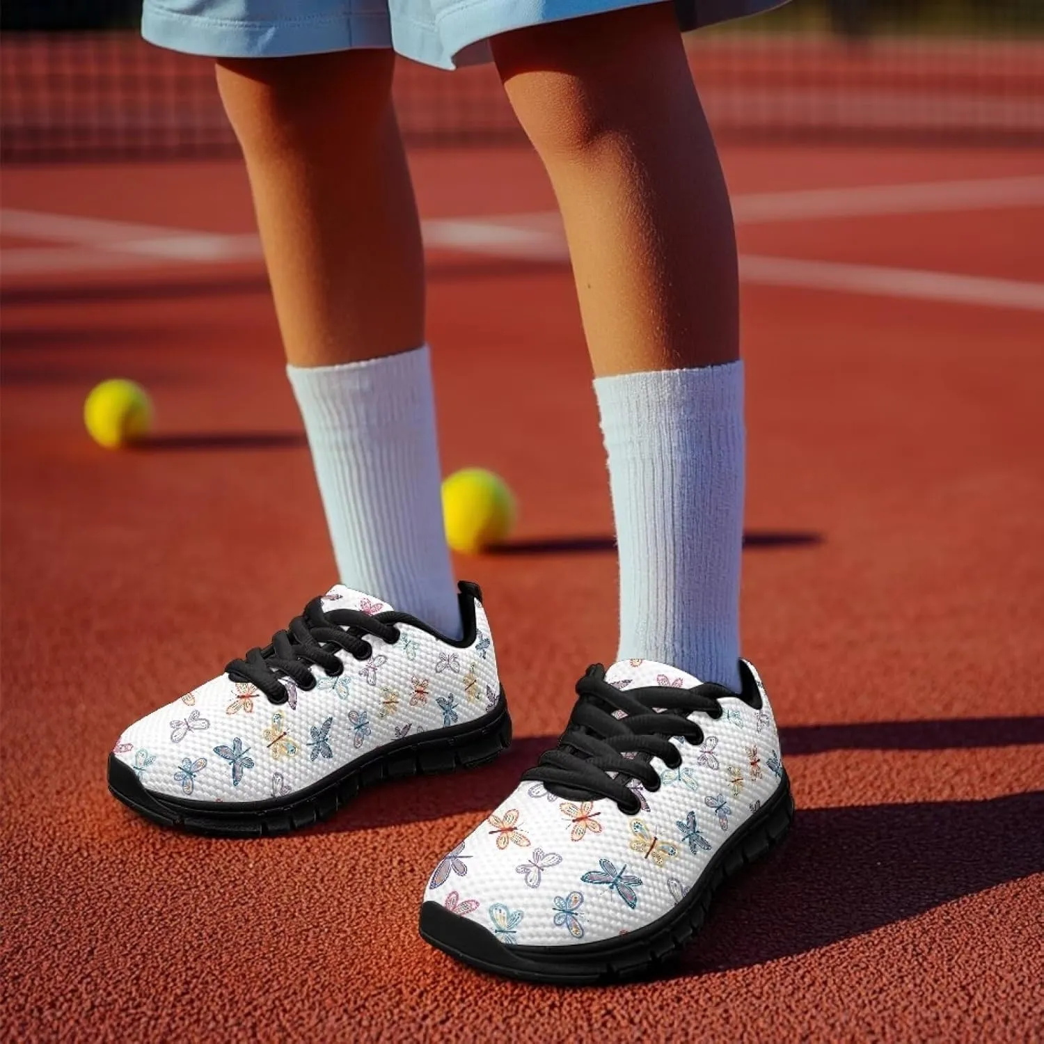 Kids Butterfly Sneaker Soft Footwear Anti-Skip Breathable Lace Up Tennis Shoes for Litter Kids Lightweight Running Shoes for Big Kid US 11-5