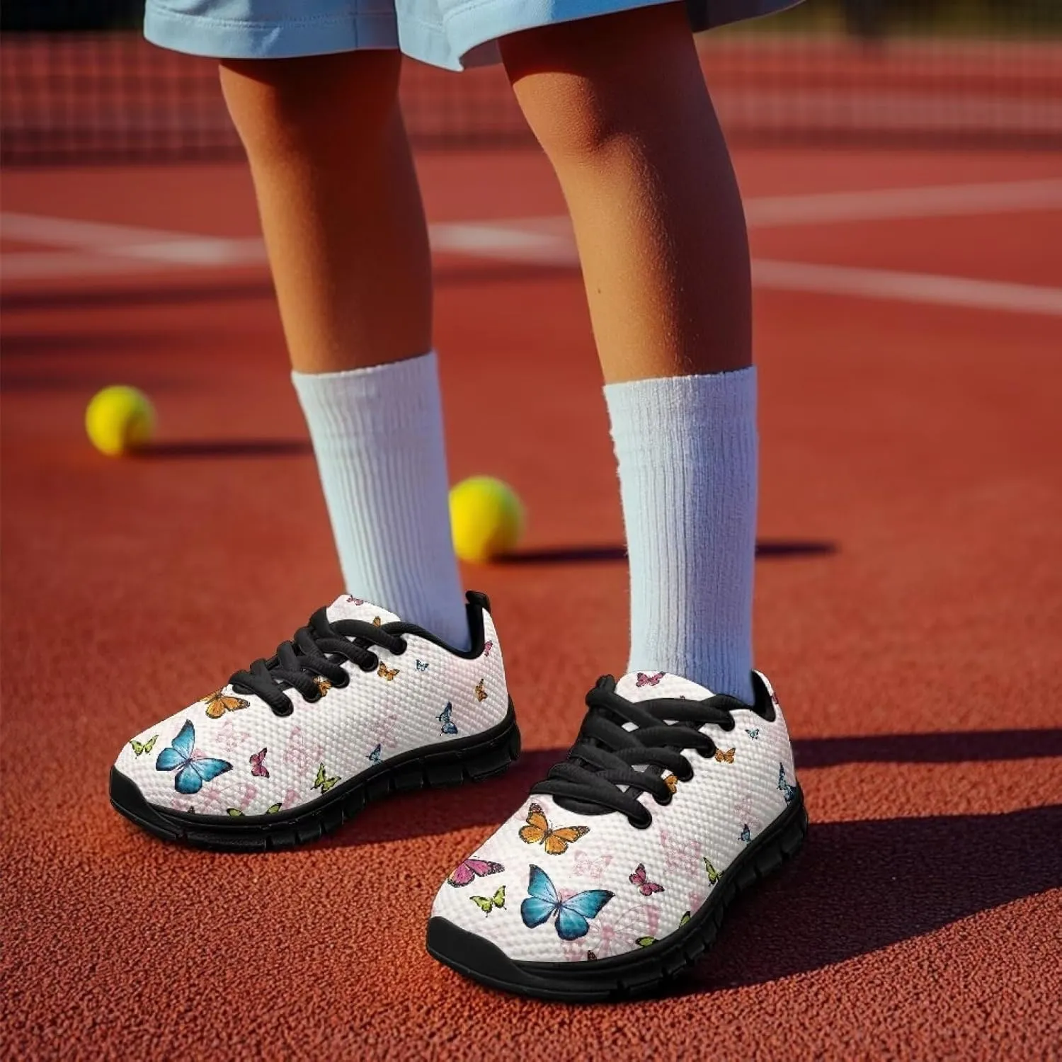 Kids Butterfly Sneaker Soft Footwear Anti-Skip Breathable Lace Up Tennis Shoes for Litter Kids Lightweight Running Shoes for Big Kid US 11-5