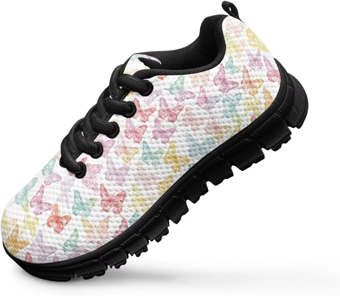 Kids Butterfly Sneaker Soft Footwear Anti-Skip Breathable Lace Up Tennis Shoes for Litter Kids Lightweight Running Shoes for Big Kid US 11-5