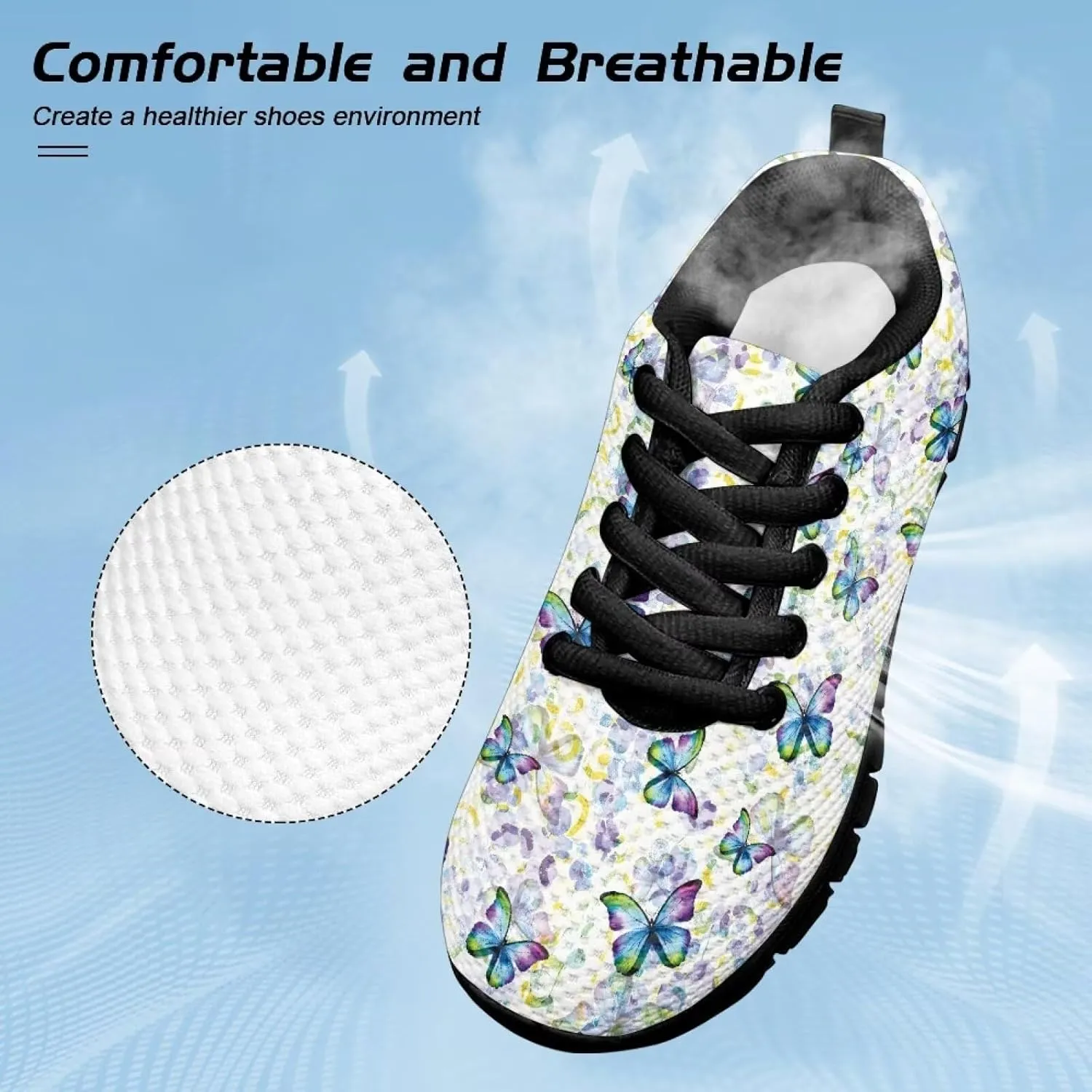 Kids Butterfly Sneaker Soft Footwear Anti-Skip Breathable Lace Up Tennis Shoes for Litter Kids Lightweight Running Shoes for Big Kid US 11-5