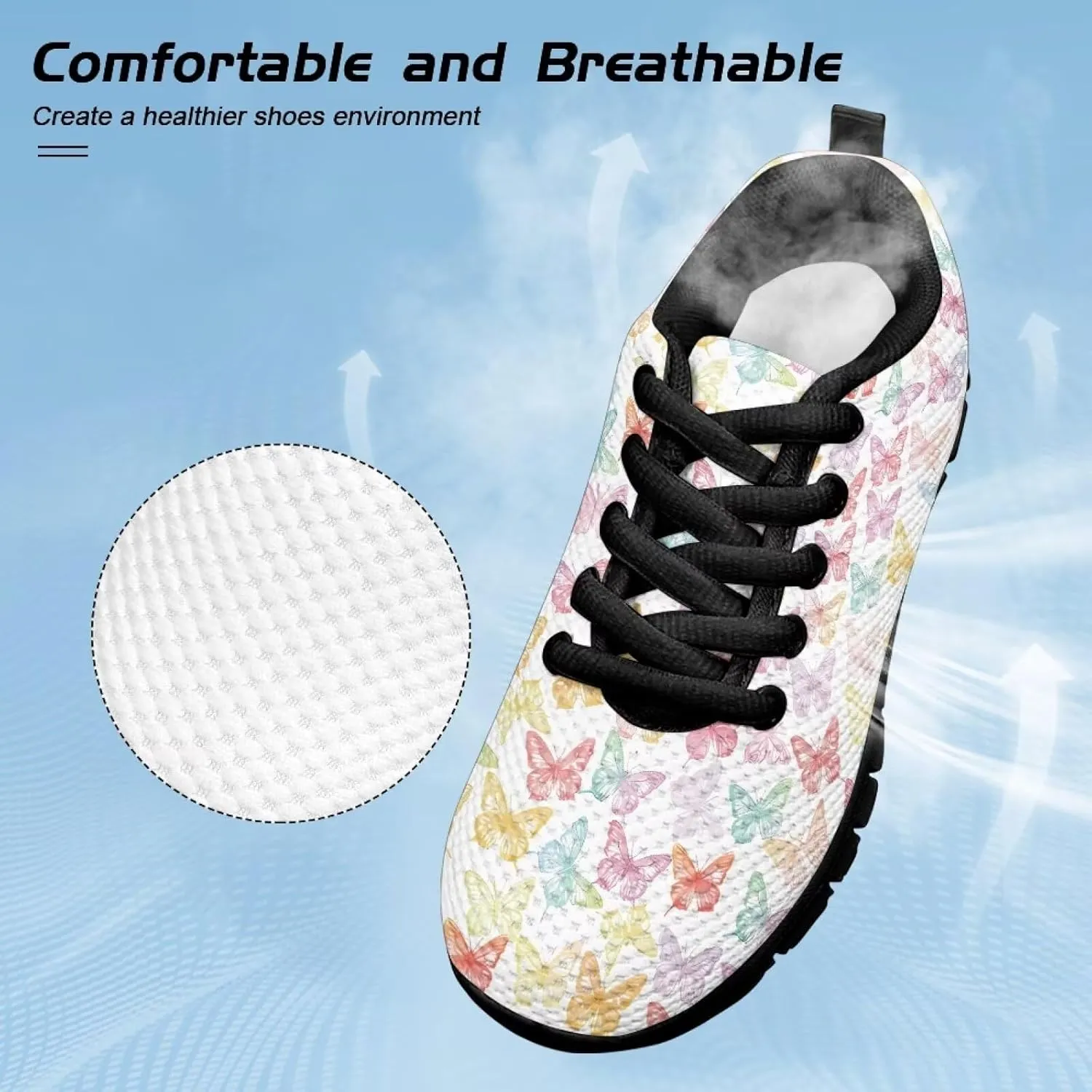 Kids Butterfly Sneaker Soft Footwear Anti-Skip Breathable Lace Up Tennis Shoes for Litter Kids Lightweight Running Shoes for Big Kid US 11-5